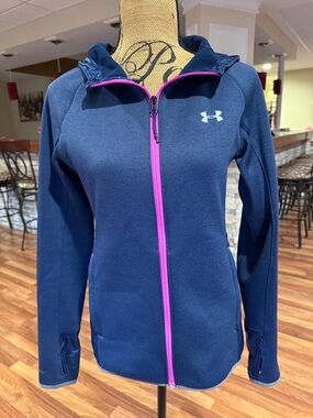 Under Armour “coldgear” size small blue and pink hooded lightweight jacket
